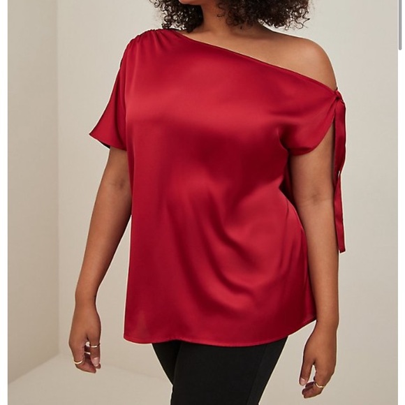 Torrid Red Satin Off-Shoulder Top - Picture 3 of 6